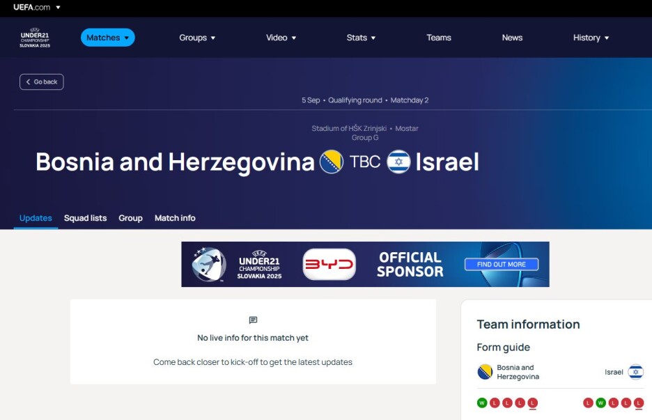 Objava UEFA-e koja potvrđuje da se utakmica igra u Mostaru (Foto: Screenshot)