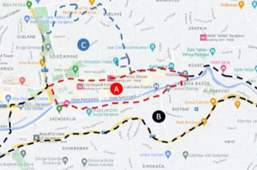 Prijedlog mape za uspostavljanje tri zone s niskim emisijama u Sarajevu