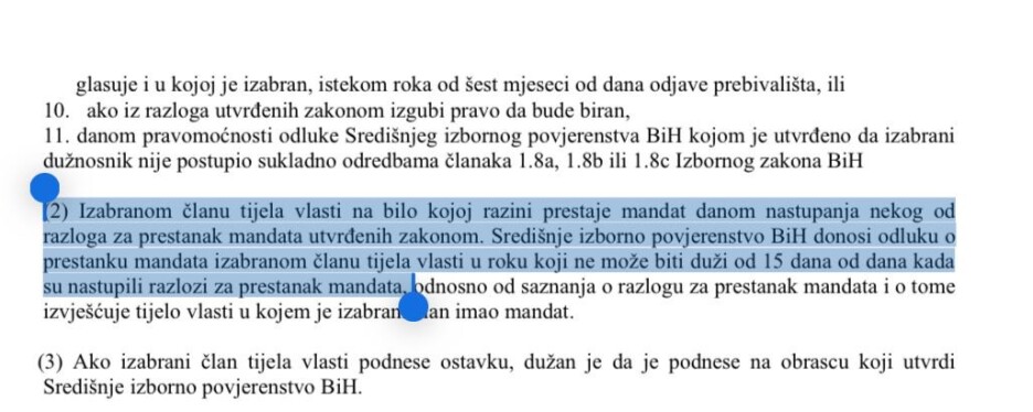 Dio Izbornog zakona koji govori o prestanku mandata