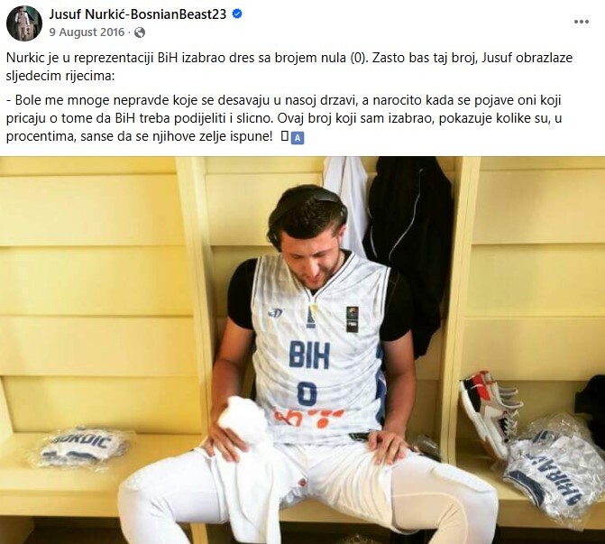 Facebook status koji je i dalje aktivan na Nurkićevom profilu