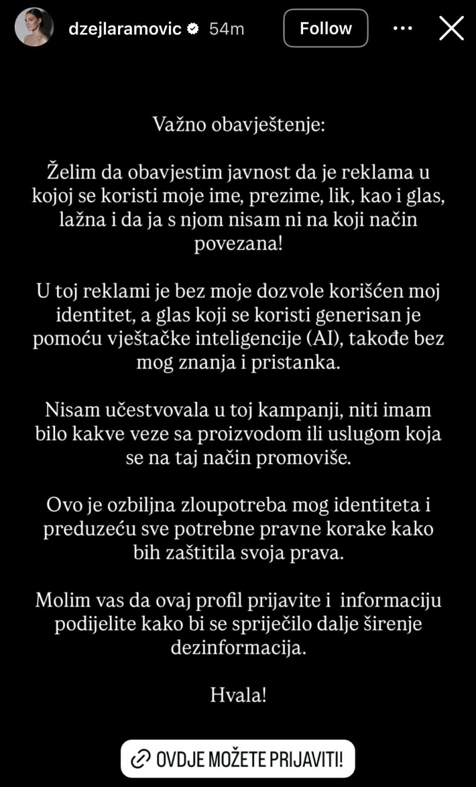 Screenshot: Instagram/dzejlaramovic