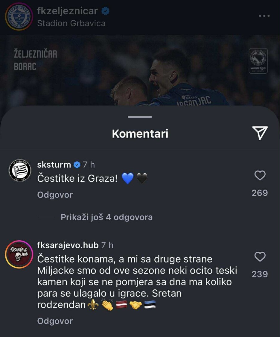 Sturm čestitao Želji na pobjedi protiv Borca (Foto: Screenshot)