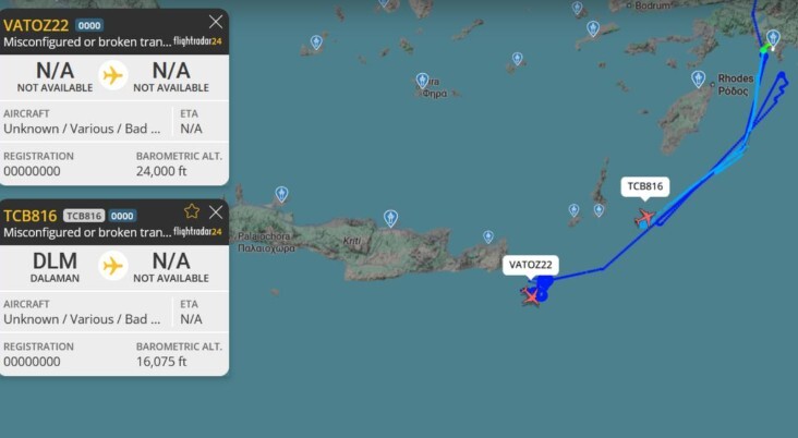 Turski avioni iznad flotile (Foto: Flightradar24)