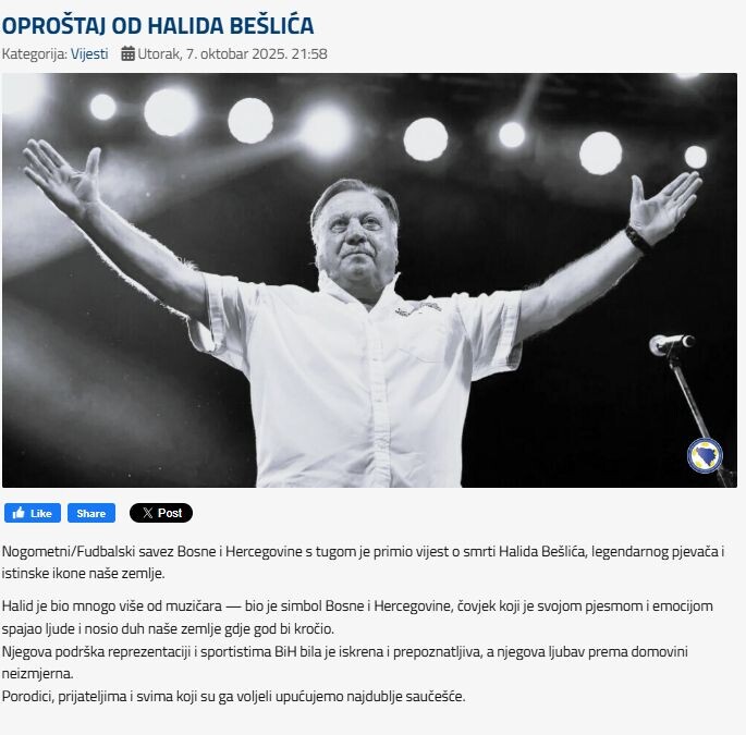 Poruka NS BiH na zvaničnoj stranici (Foto: Screenshot)