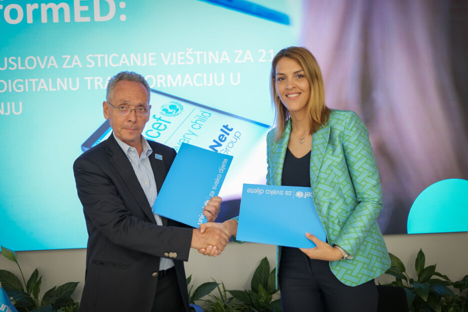 Marc Lucet, predstavnik UNICEF-a u Bosni i Hercegovini i Suzana Sikimić, izvršna direktorica Nelt BiH