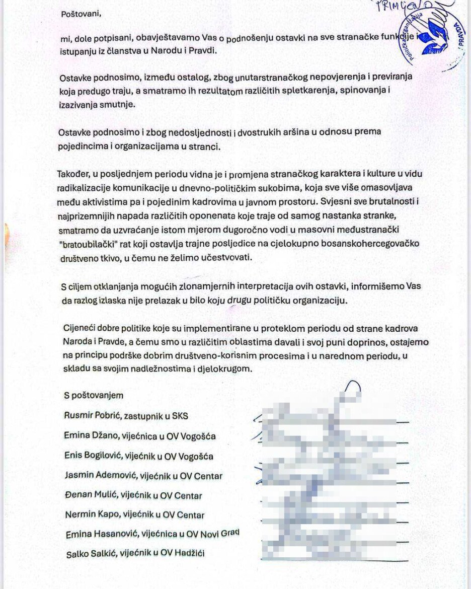 Pismo u kojem su podnijeli ostavke (Izvor: Klix.ba)