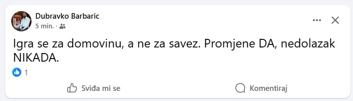 Barbarićeva poruka na društvenim mrežama (Foto: Facebook)