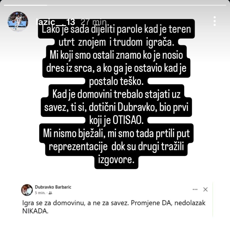 Lazićeva poruka Barbariću (Foto: Screenshot)