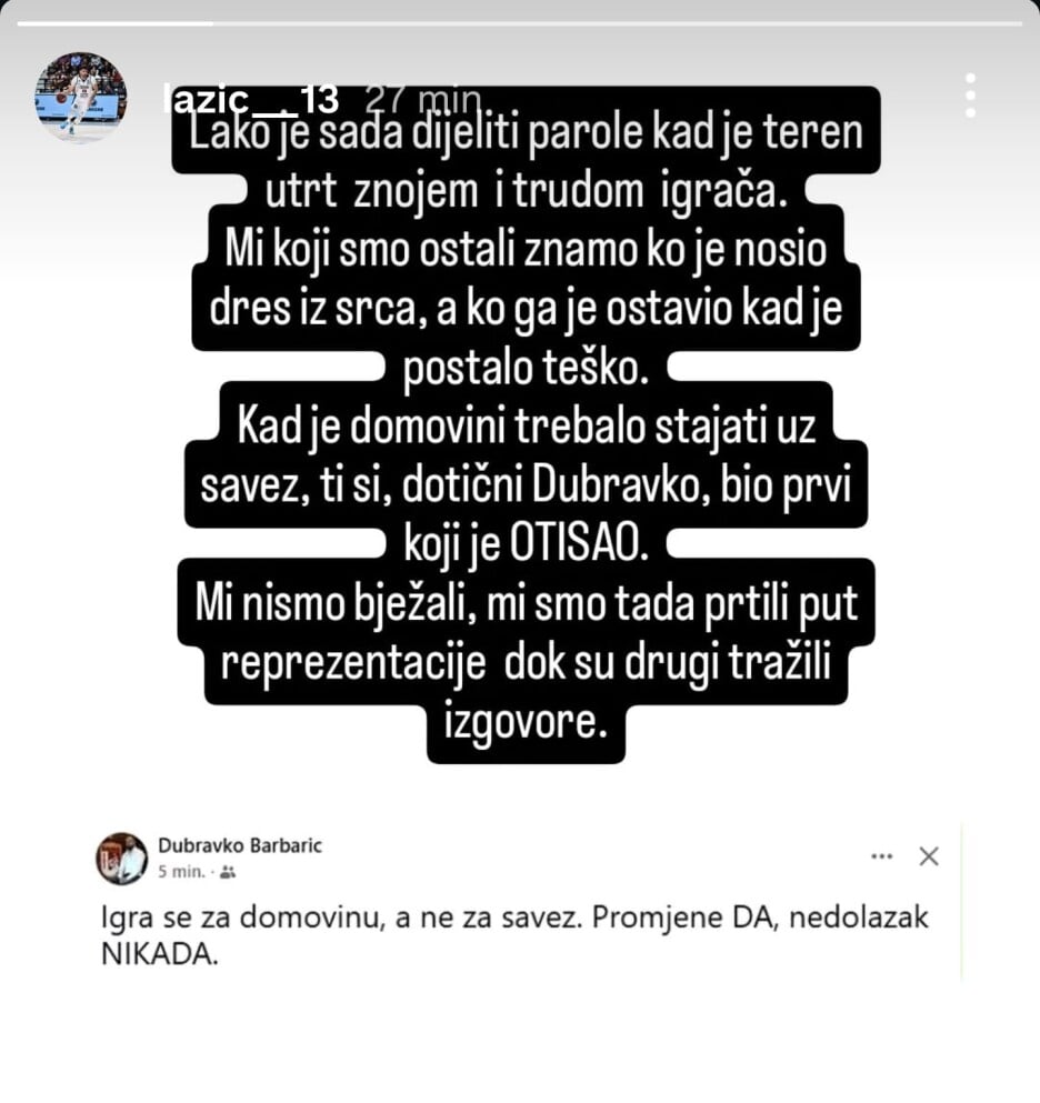 Lazićeva poruka Barbariću (Foto: Screenshot)