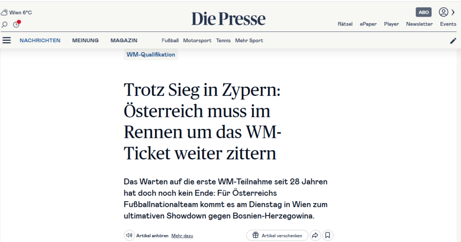 Naslov na portalu Die Presse (Foto: Screenshot)