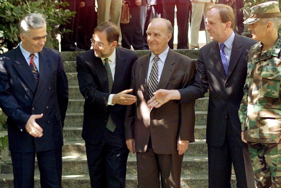 Momčilo Krajišnik, Havijer Solana, Alija Izetbegović, Krešimir Zubak i Wesley Clark (Foto: EPA-EFE)