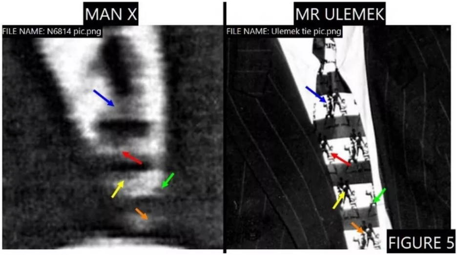 Polito gjeti një ngjashmëri 'domethënëse' në zonat e errëta (shih shigjetat) të lidhjes së X-Man që duket se përputhen me atë të Ulemek.