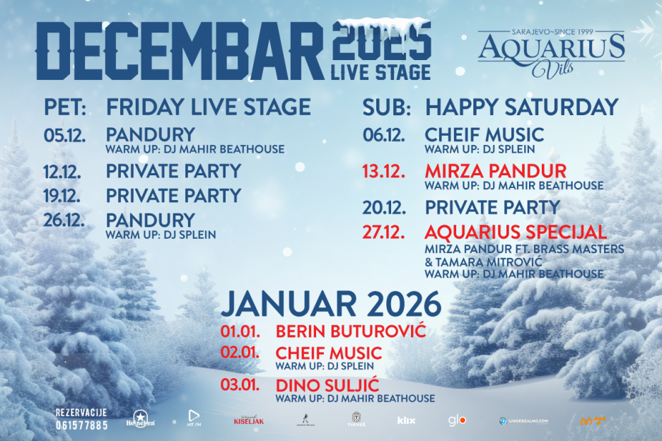 Repertoar za decembar u Aquarius Vilsu