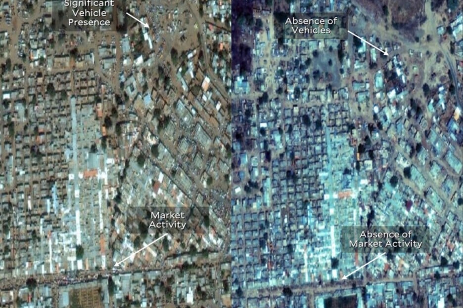 Satelitski snimak El Fashera, prikazuje kako su tržnice potpuno prazne (Foto: Courtesy of Humanitarian Research Lab/Yale School of Public Health