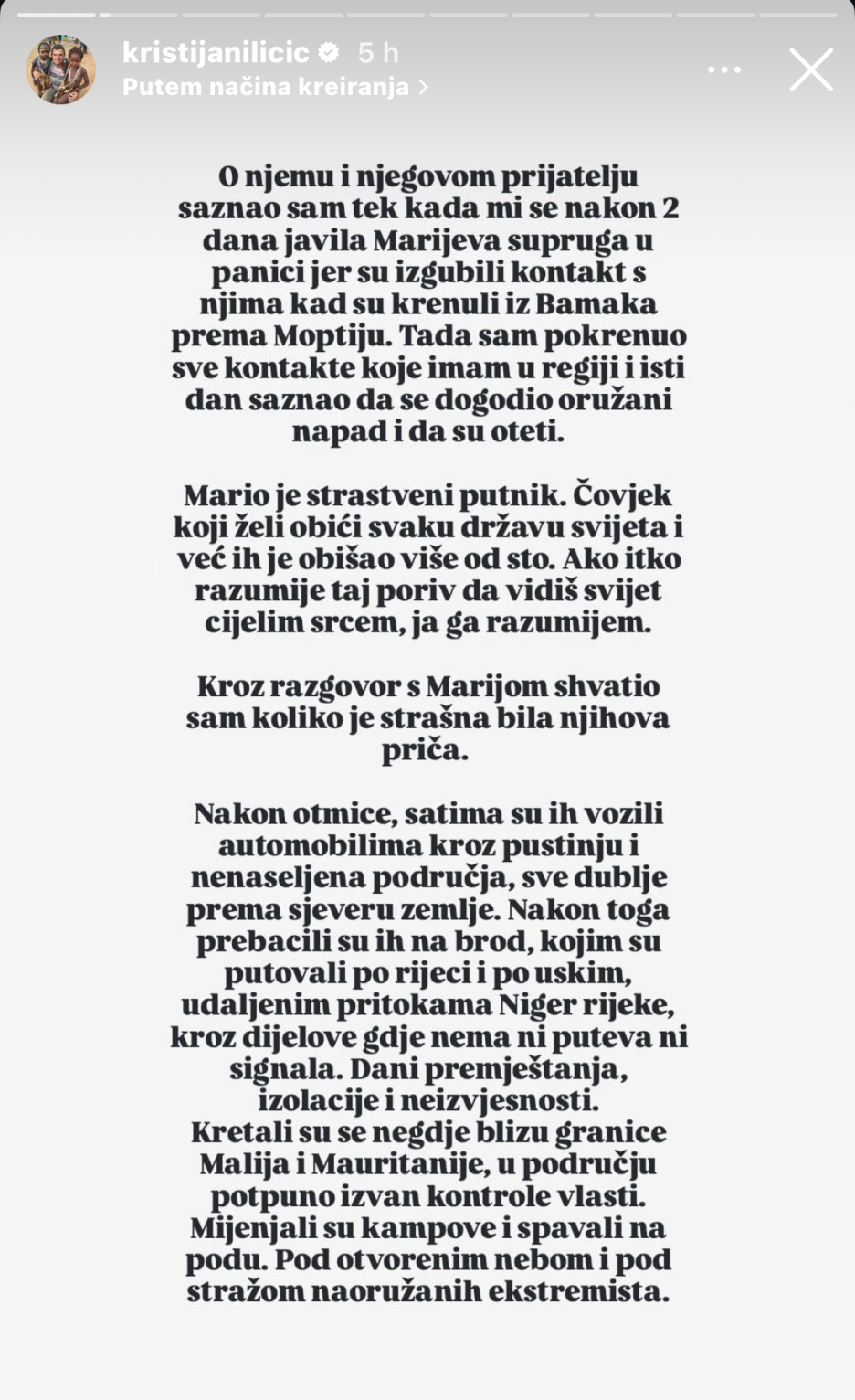 Iličićeva poruka na Instagramu (Screenshot/Instagram/