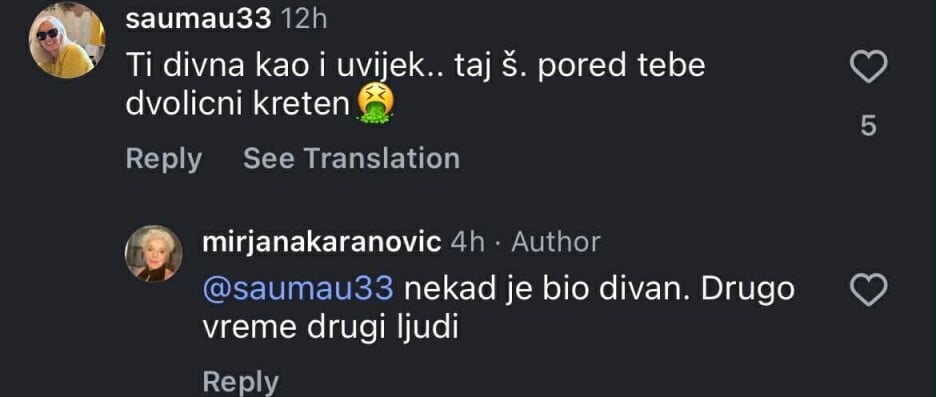 Screenshot: Instagram/mirjanakaranovic