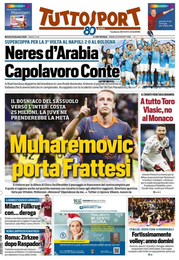 Tarik Muharemović završio na naslovnici Tuttosporta (Foto: Facebook)