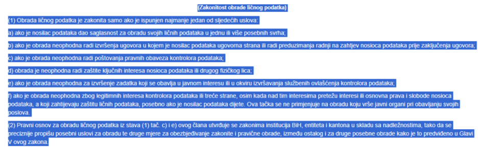 Dio Zakona o zaštiti ličnih podataka