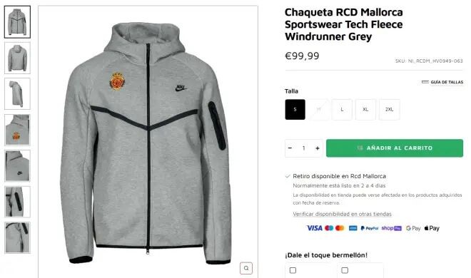 RCD Mallorca prodaje istu trenerku sa svojim grbom na svojoj web stranici (Foto: Screenshot)