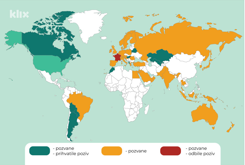 Mapa zemalja u odnosu na to da li su dio Trumpovog Odbora za mir (Ilustracija: A. L./Klix.ba)