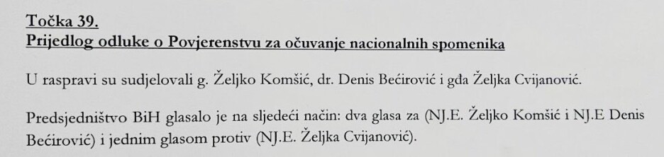 Zapisnik sa sjednice Predsjedništva BiH