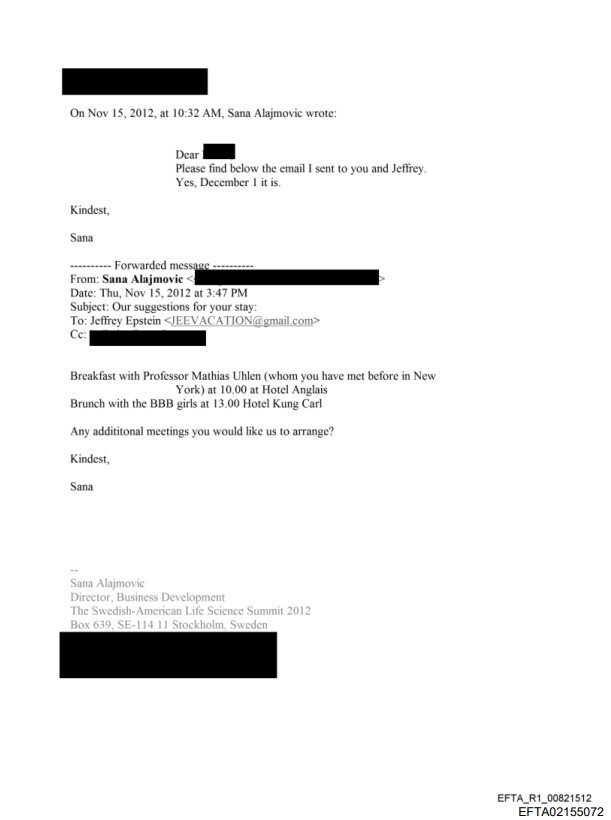 Neki od objavljenih mailova u Epsteinovim dokumentima (Foto: justice.gov/Epstein)