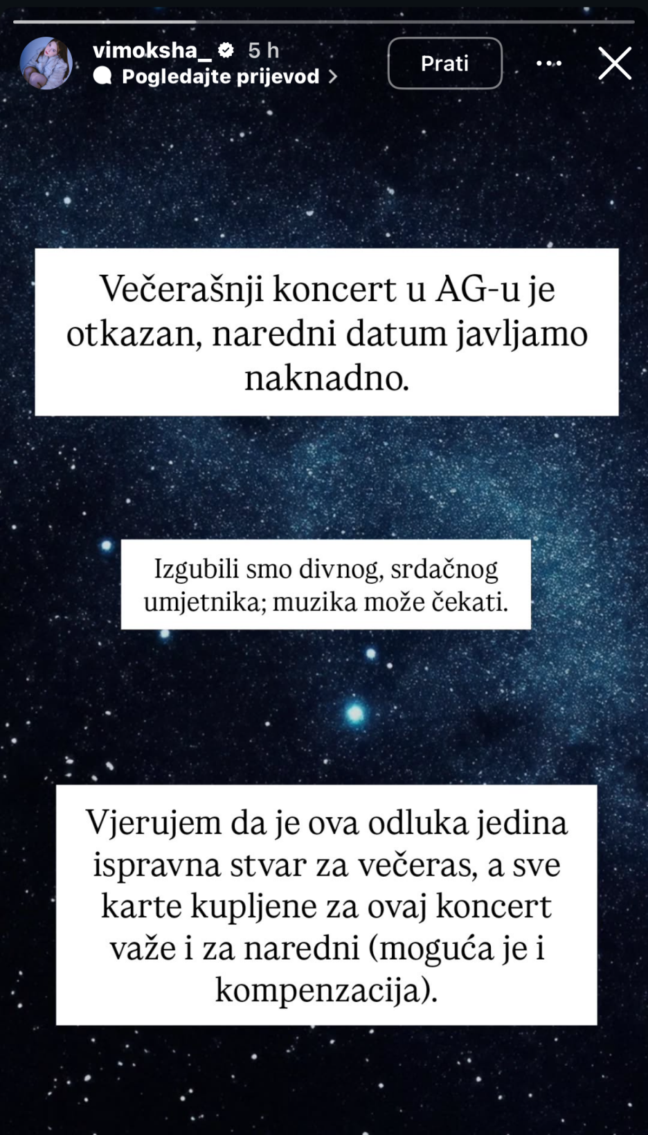 Eminina poruka na Instagramu (Screenshot/Instagram)