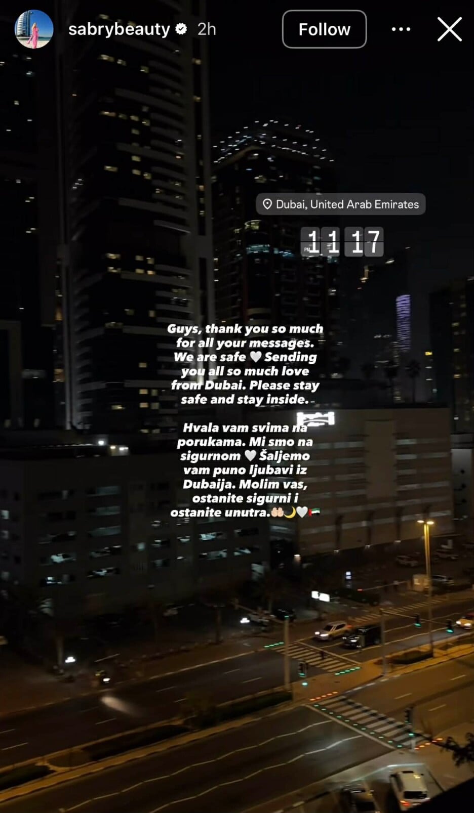Zahvalila se svima koji su joj poslali poruke (Screenshot: Instagram/sabrybeauty)