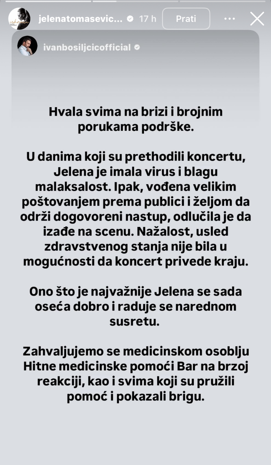 Pojašnjenje Ivana Bosiljčića (Screenshot/Instagram)