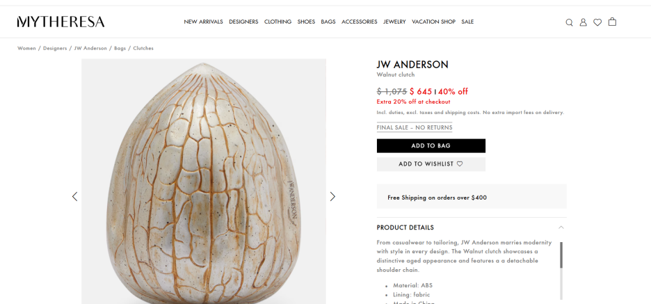 Clutch torbica JW Anderson košta približno 1.000 dolara, dok se na web trgovinama može pronaći i na sniženju