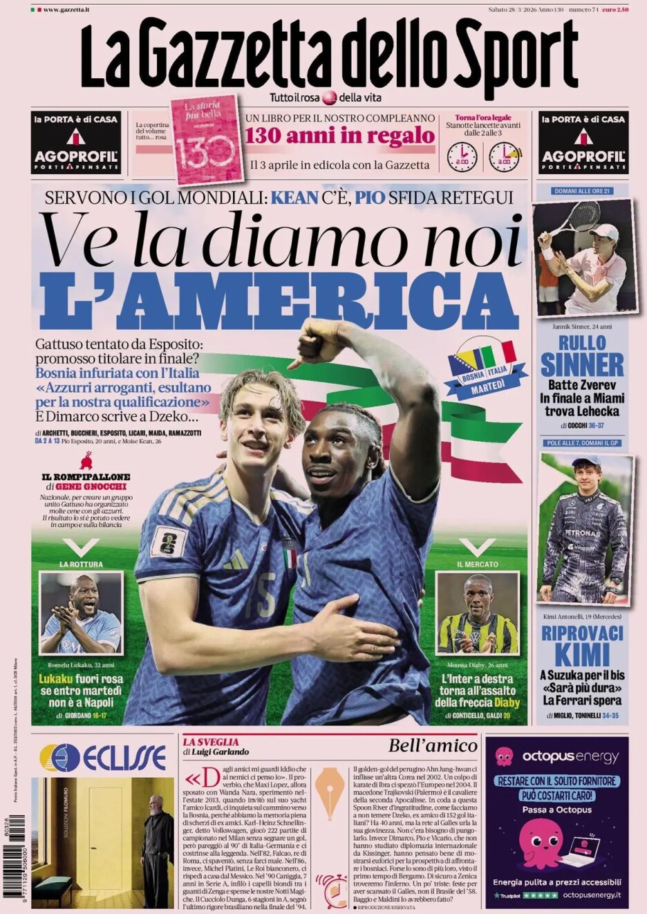 Naslovnica današnjeg izdanja Gazzetta dello Sport (Foto: Twitter)