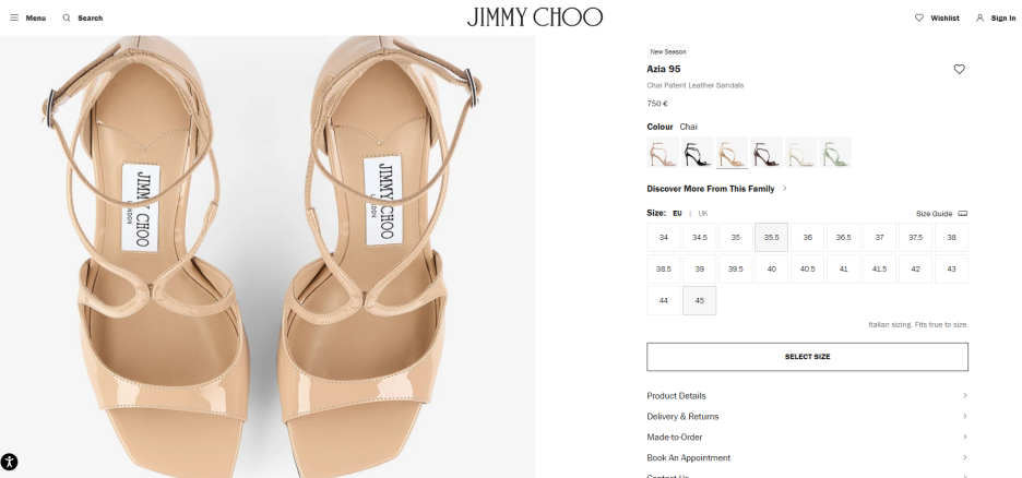 Screenshot/jimmychoo.com