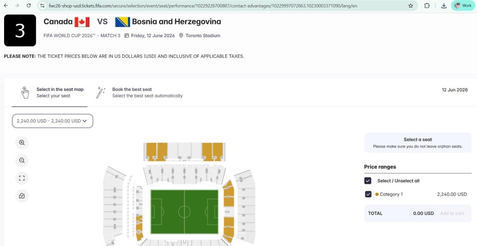 Prikaže vam se mapa stadiona sa sektorima na kojima možete kupiti ulaznice