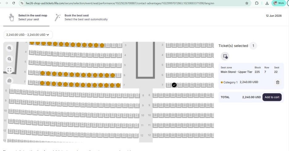 Klikom na sektor dolazite do odabira sjedišta i idete na 