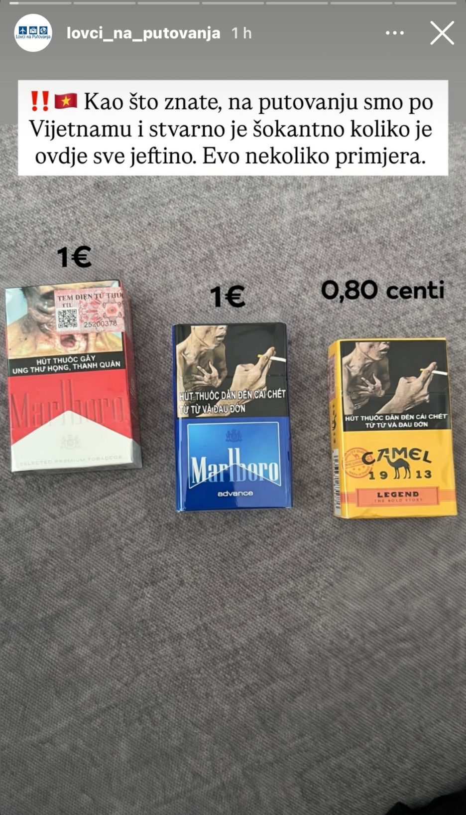 Cijene cigareta (Foto: Lovci na putovanja/Instagram)