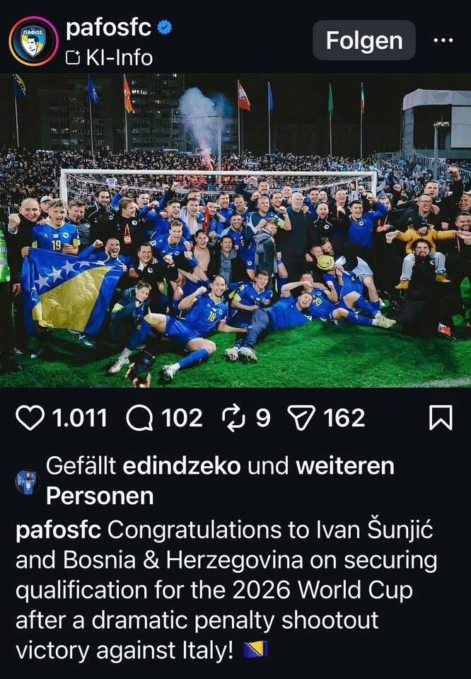 Čestitka Pafosa koja je naknadno uklonjena (Foto: Screenshot)