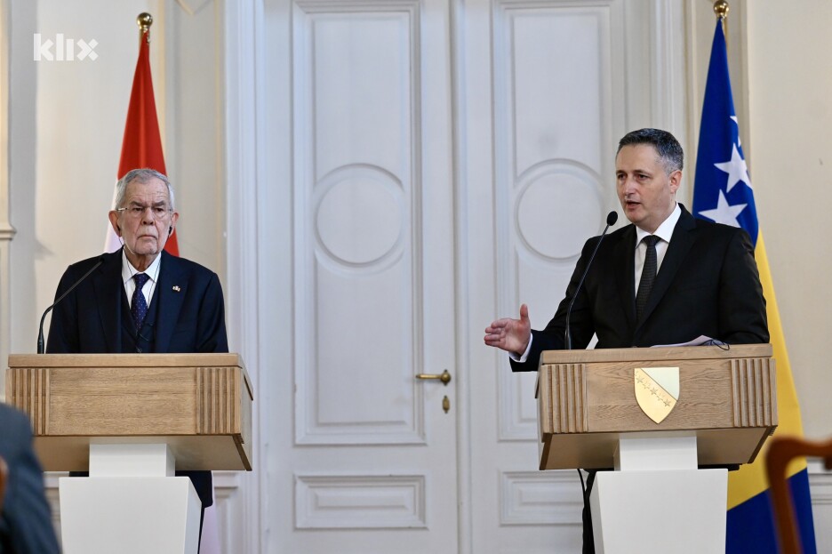Predsjedavajući Predsjedništva Bosne i Hercegovine Denis Bećirović se zahvalio austrijskom predsjedniku Alexanderu Van der Bellenu na dosadašnjoj podršci (Foto: T. S./Klix.ba)