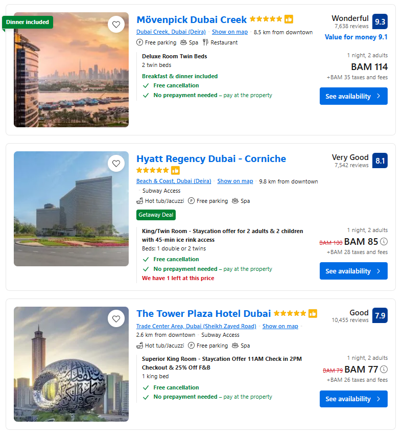 Cijene noćenja u hotelima s pet zvjezdica u Dubaiju na Bookingu