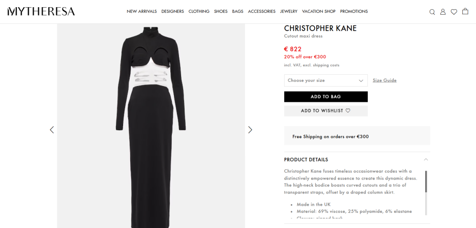 Haljina Christopher Kane (Screenshot/MyTheresa)