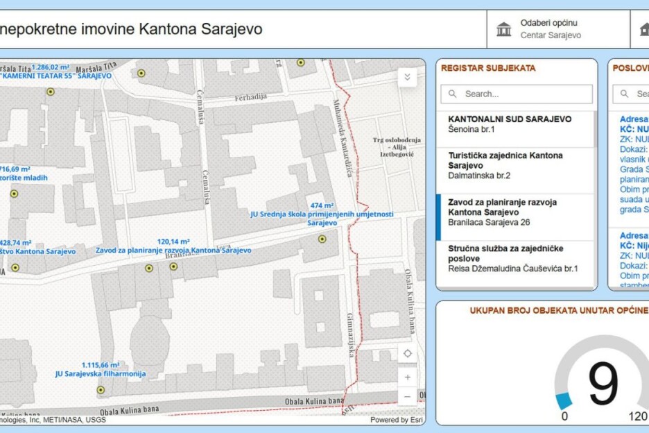 Primjer prikaza iz online baze podataka o imovini KS (Foto: Vlada KS)