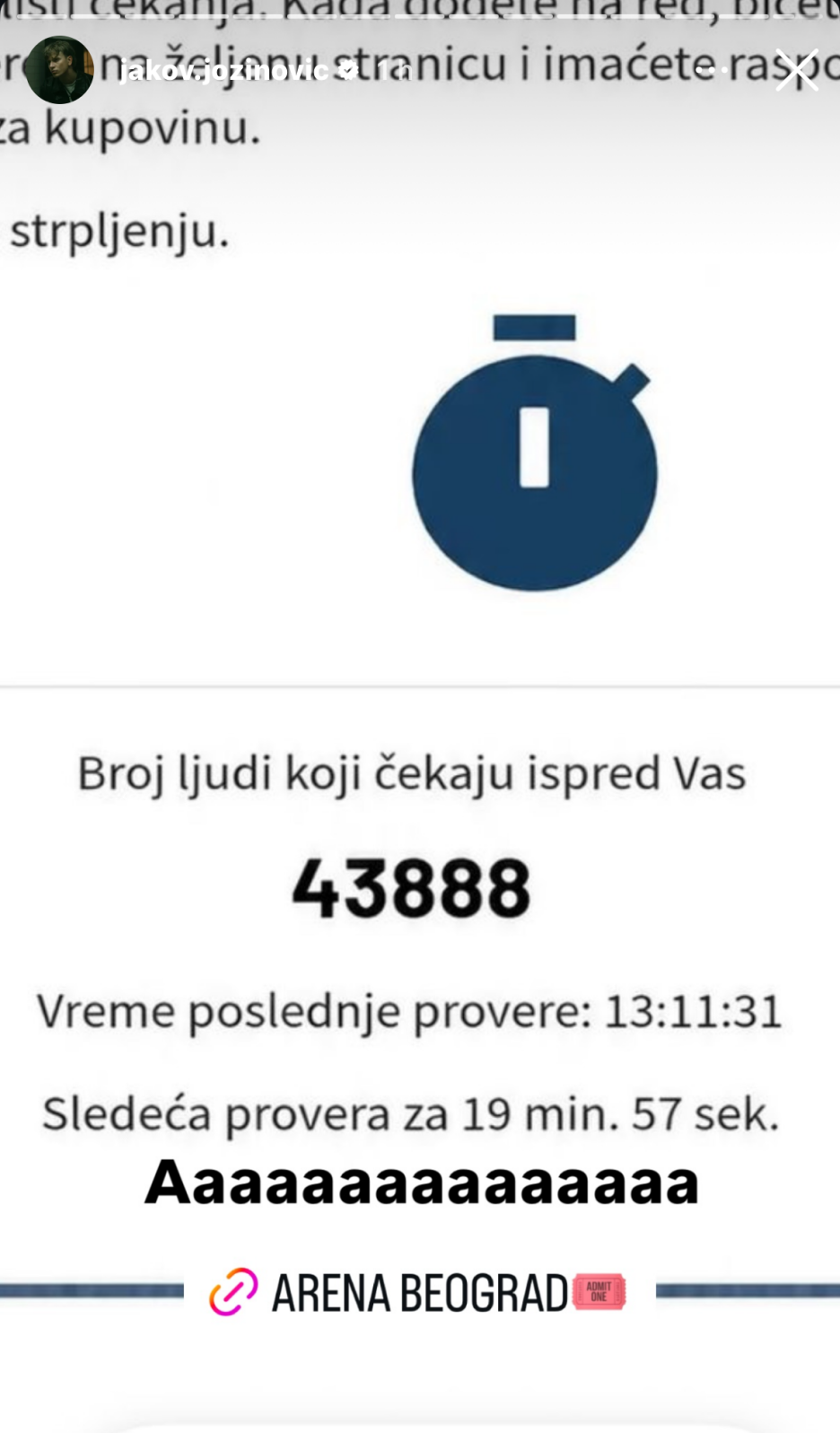 Online red za ulaznice za koncert Jakova Jozinovića u Beogradskoj areni (Foto: Instagram)