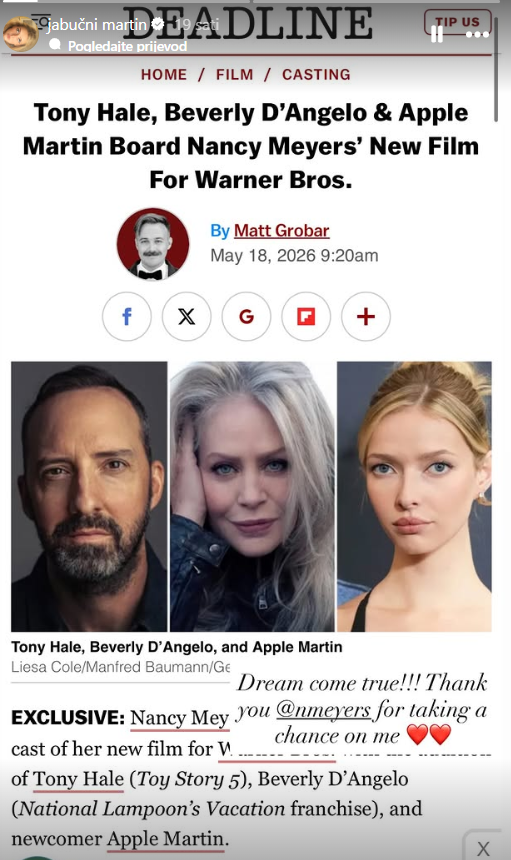Mlada Amerikanka dobila je ulogu u novom projektu renomirane rediteljice Nancy Meyers (Foto: Screenshot/ Instagram)