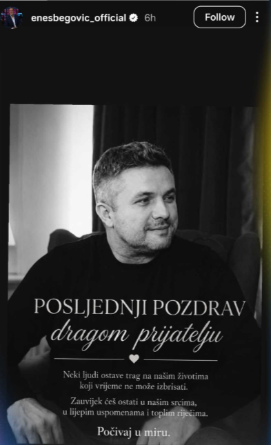 Enes Begović emotivno se oprostio od Edina Avdića (Foto: Screenshot/ Instagram)