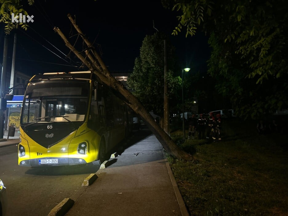 Drvo je oštetilo vozilo, ali se javni prevoz nastavio bez obustave saobraćanja (Foto: Klix.ba)