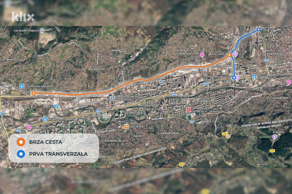 Generalna trasa brze ceste kroz Sarajevo (Ilustracija: A.L./Klix.ba)