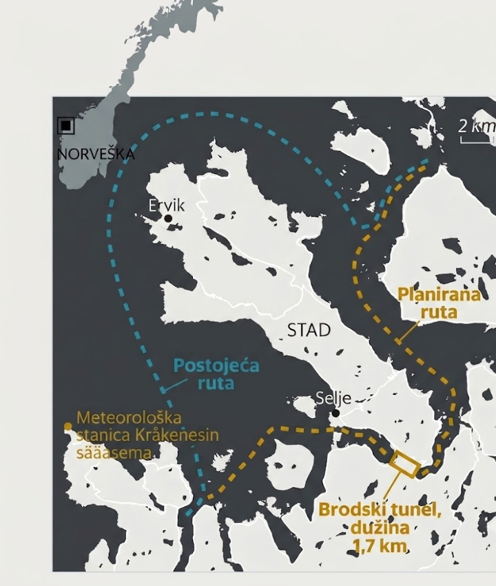 Žutom bojom označena je planirana ruta nakon gradnje tunela