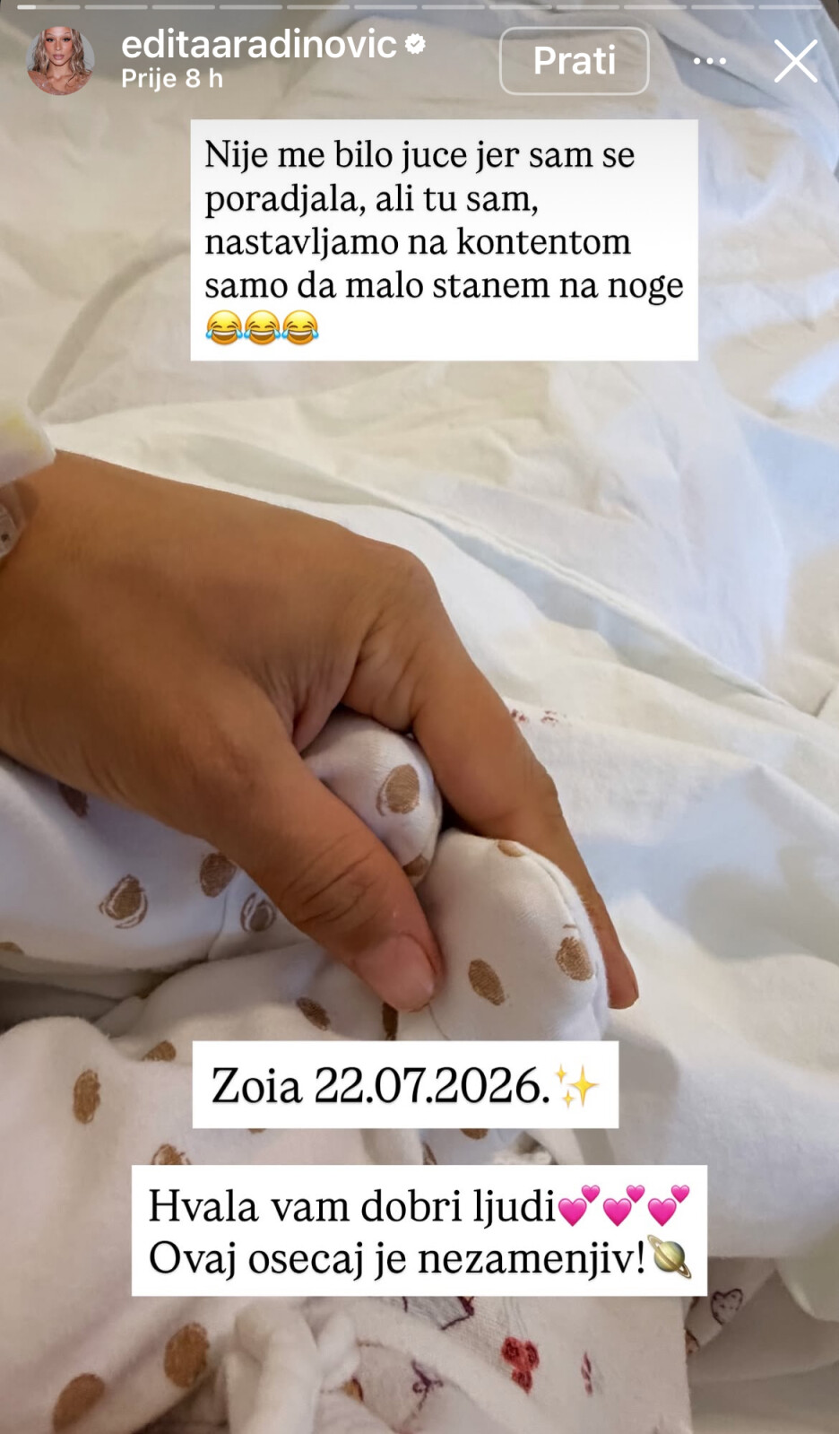 Nakon što je podijelila sretne vijesti, uslijedile su čestitke fanova i bliskih osoba (Foto: Instagram/Screenshot)