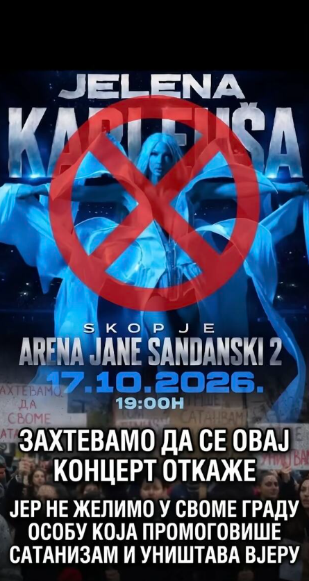 Plakat koji poziva na otkazivanje koncerta Jelene Karleuše u Skoplju (Screenshot/TikTok)