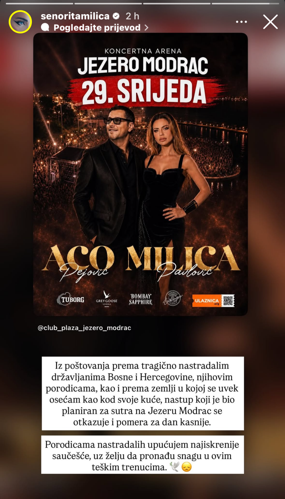 Poruka Milice Pavlović povodom odgode koncerta