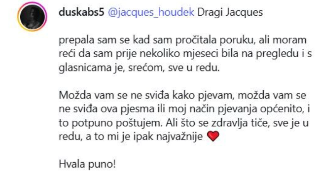 Duškin odgovor Houdeku (Screenshot/Instagram)
